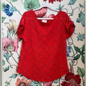 Laundry By Shelli Segal Red Short Sleeve Blouse
